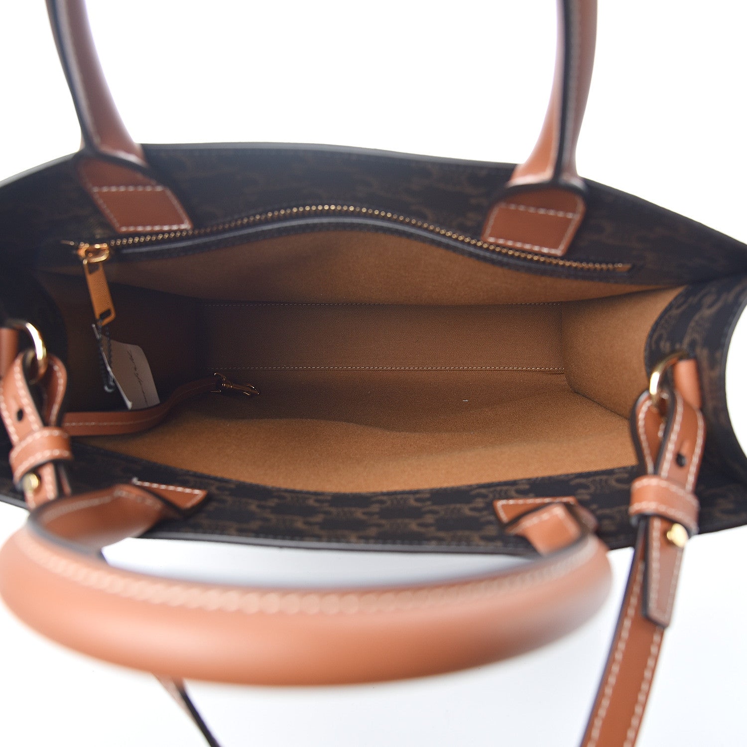 Celine Triomphe Canvas Calfskin Small Vertical Cabas Tan 4 of 8