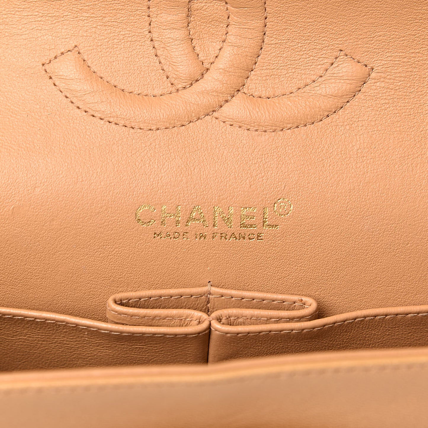 Lambskin Quilted Medium Double Flap Beige