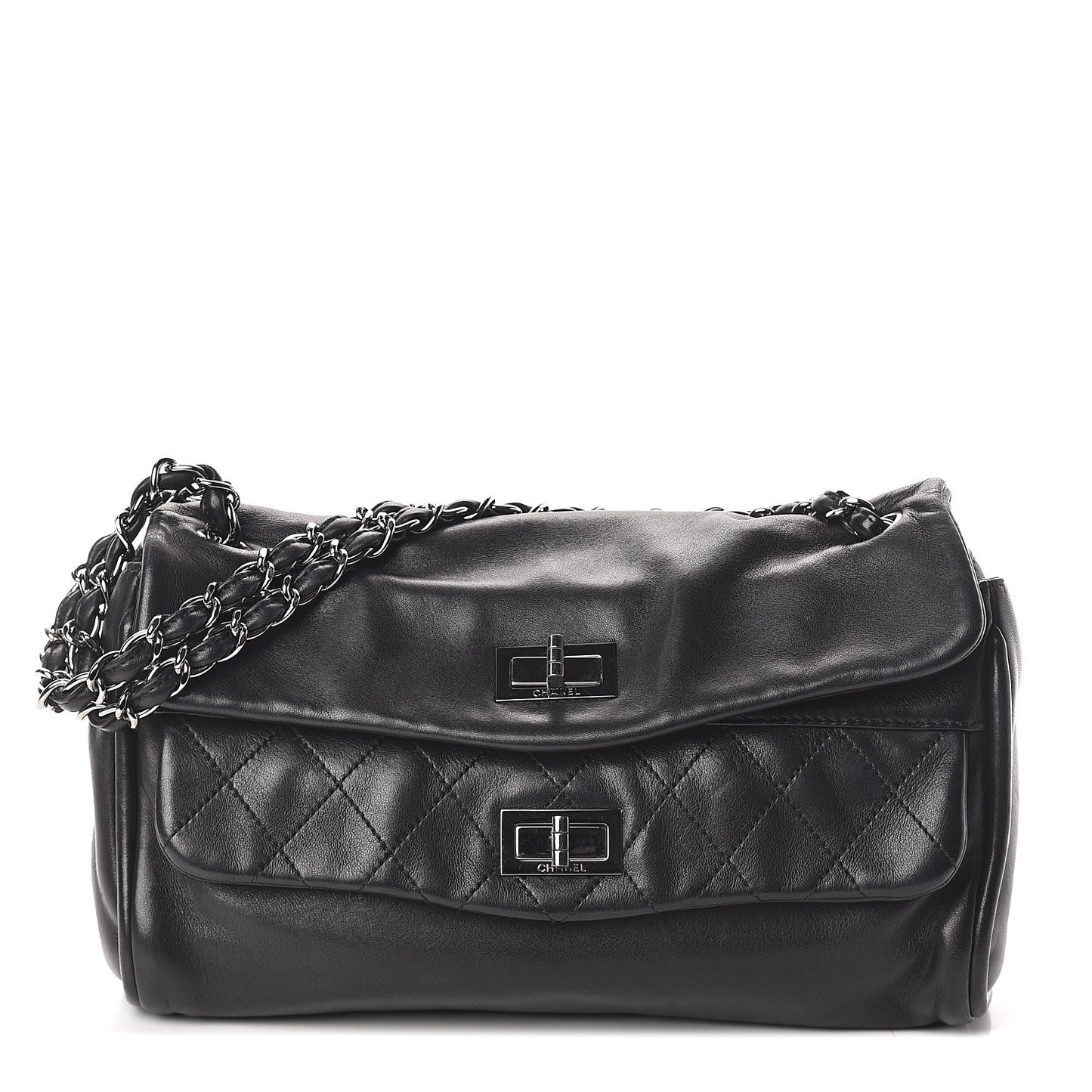 Lambskin Jumbo Mademoiselle Double Flap Black