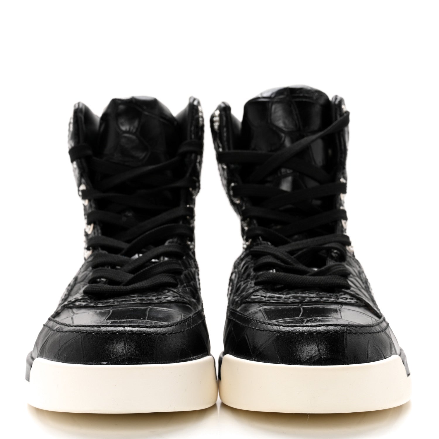 Chanel Calfskin Crocodile Embossed Cocodile High Top Sneakers 38 Black 2 of 11