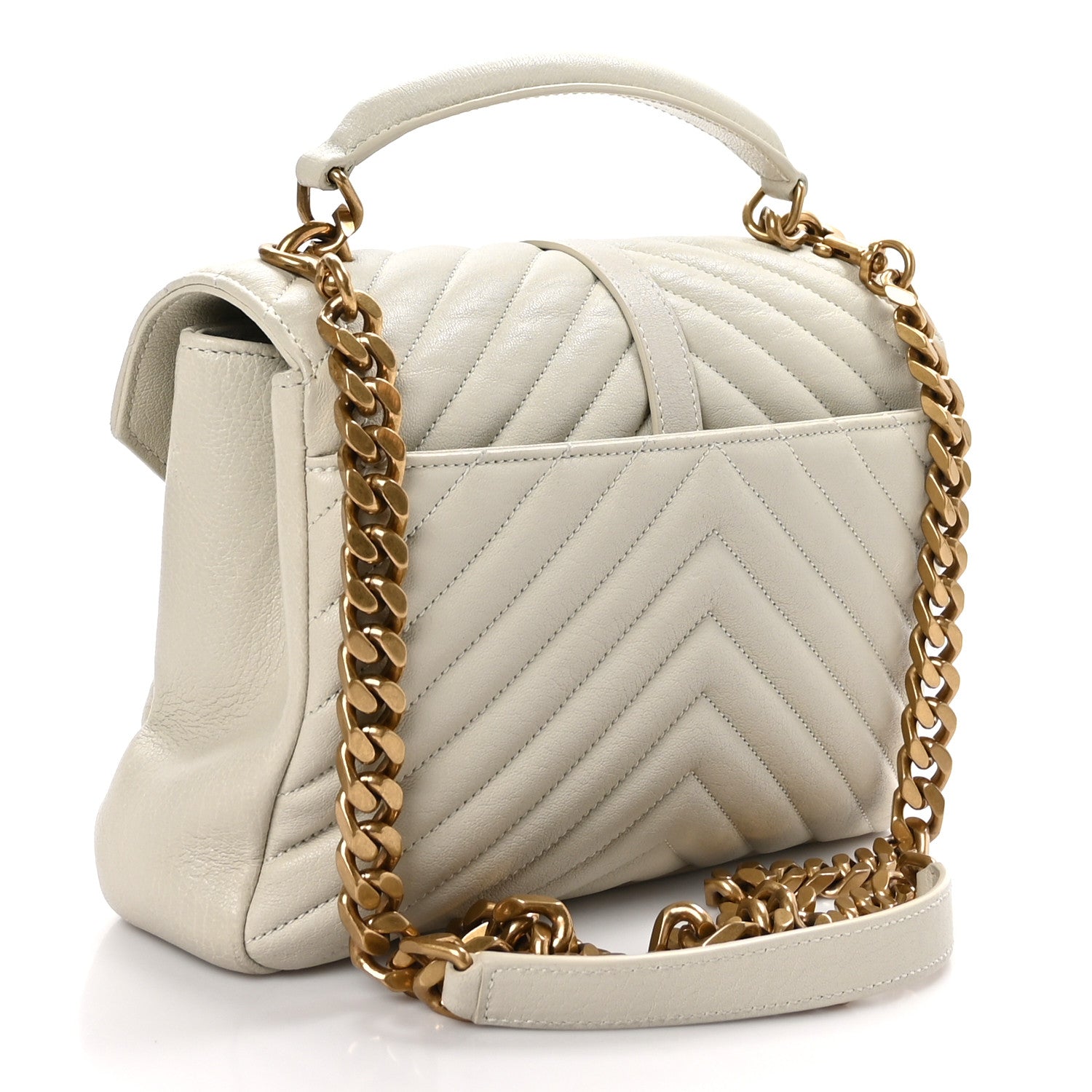 Saint Laurent Sheepskin Matelasse Chevron Monogram Medium College Bag Crema Soft 3 of 11