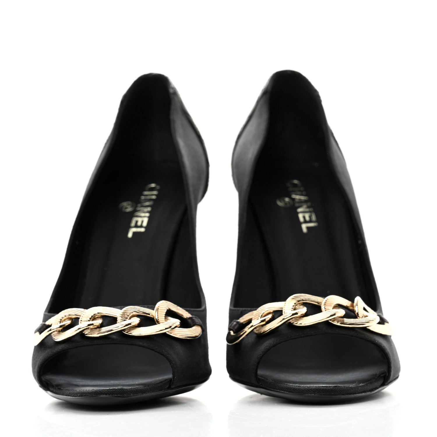 Chanel Nylon Lambskin Quilted Chain Peep Toe Pumps 41 Black 2 of 8