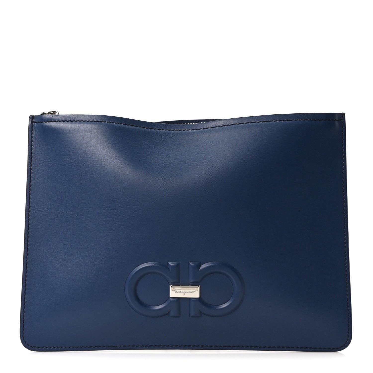Salvatore Ferragamo Calfskin Gancio Wristlet Clutch Blue 1 of 9