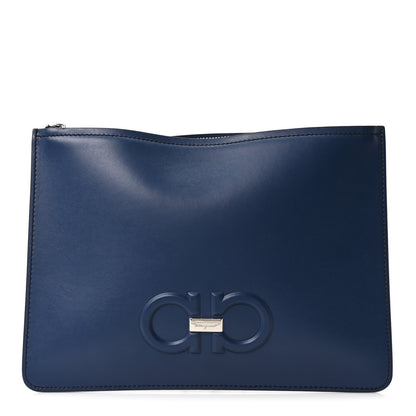 Salvatore Ferragamo Calfskin Gancio Wristlet Clutch Blue 1 of 9