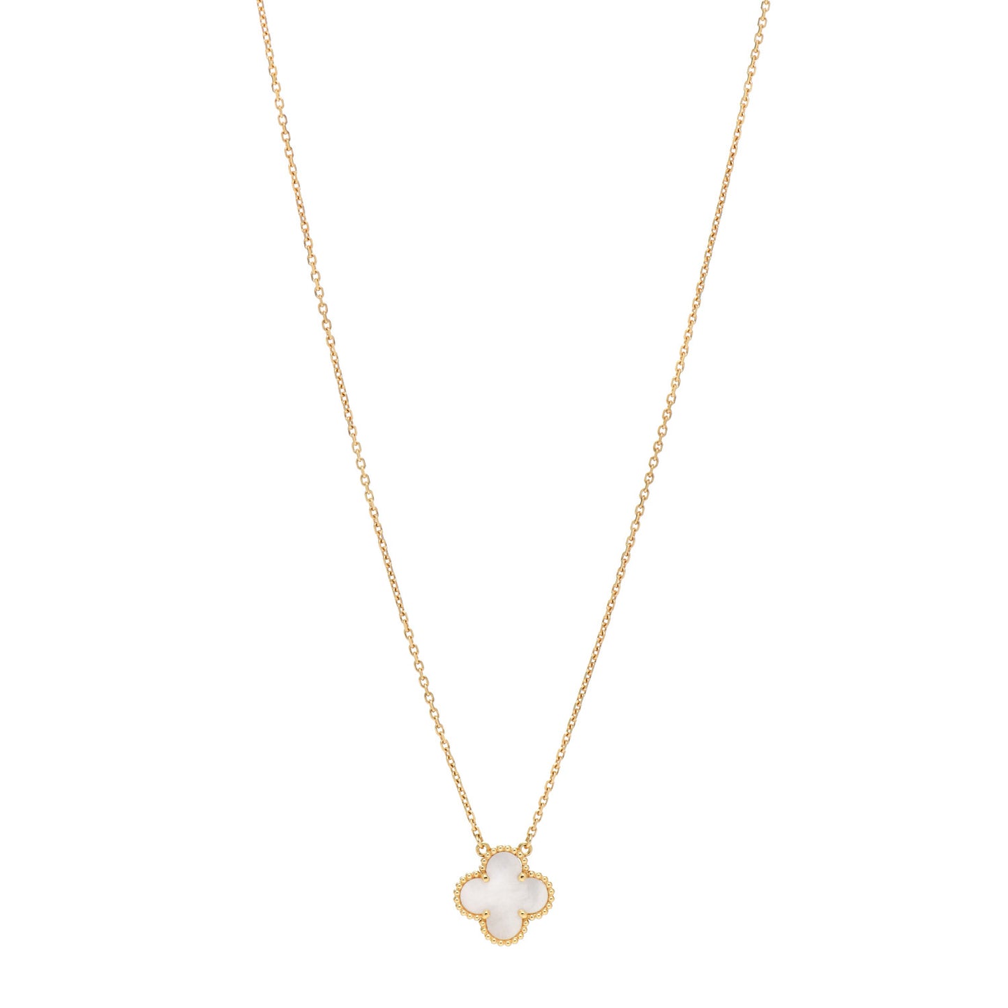 18K Yellow Gold Mother of Pearl Vintage Alhambra Pendant Necklace