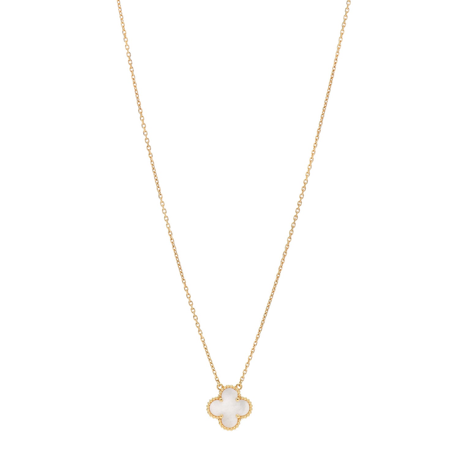 Van Cleef & Arpels 18K Yellow Gold Mother of Pearl Vintage Alhambra Pendant Necklace 1 of 4