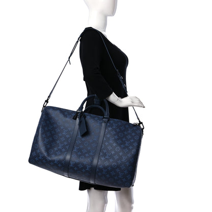 Louis Vuitton Calfskin Monogram Shadow Keepall Bandouliere 50 Navy 2 of 11