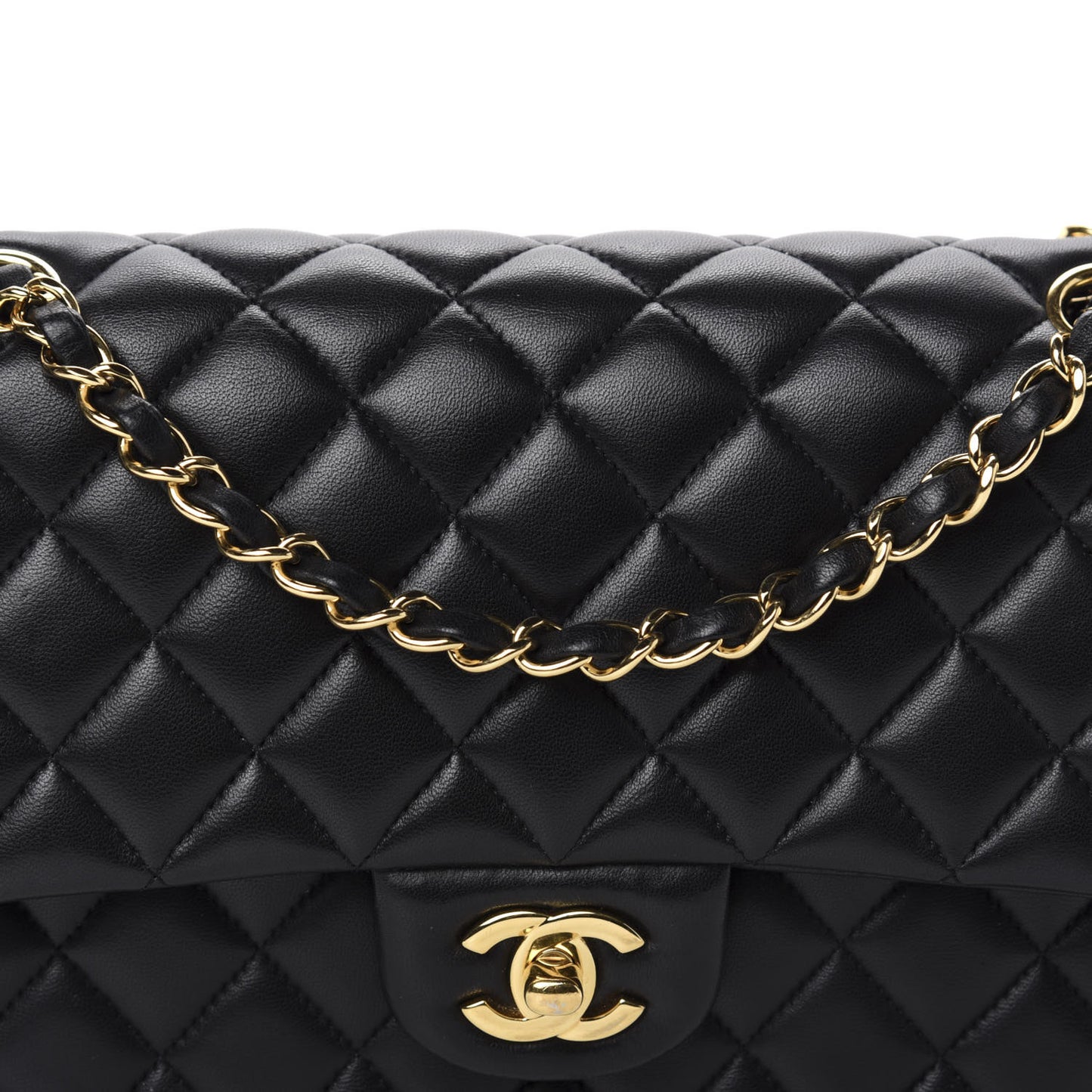 Lambskin Quilted Medium Double Flap Black
