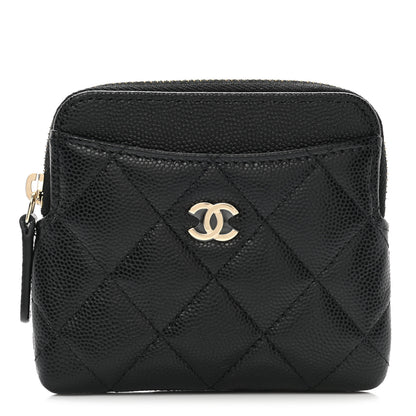 Chanel Caviar Quilted Zip Card Holder Wallet Black 1 of 9