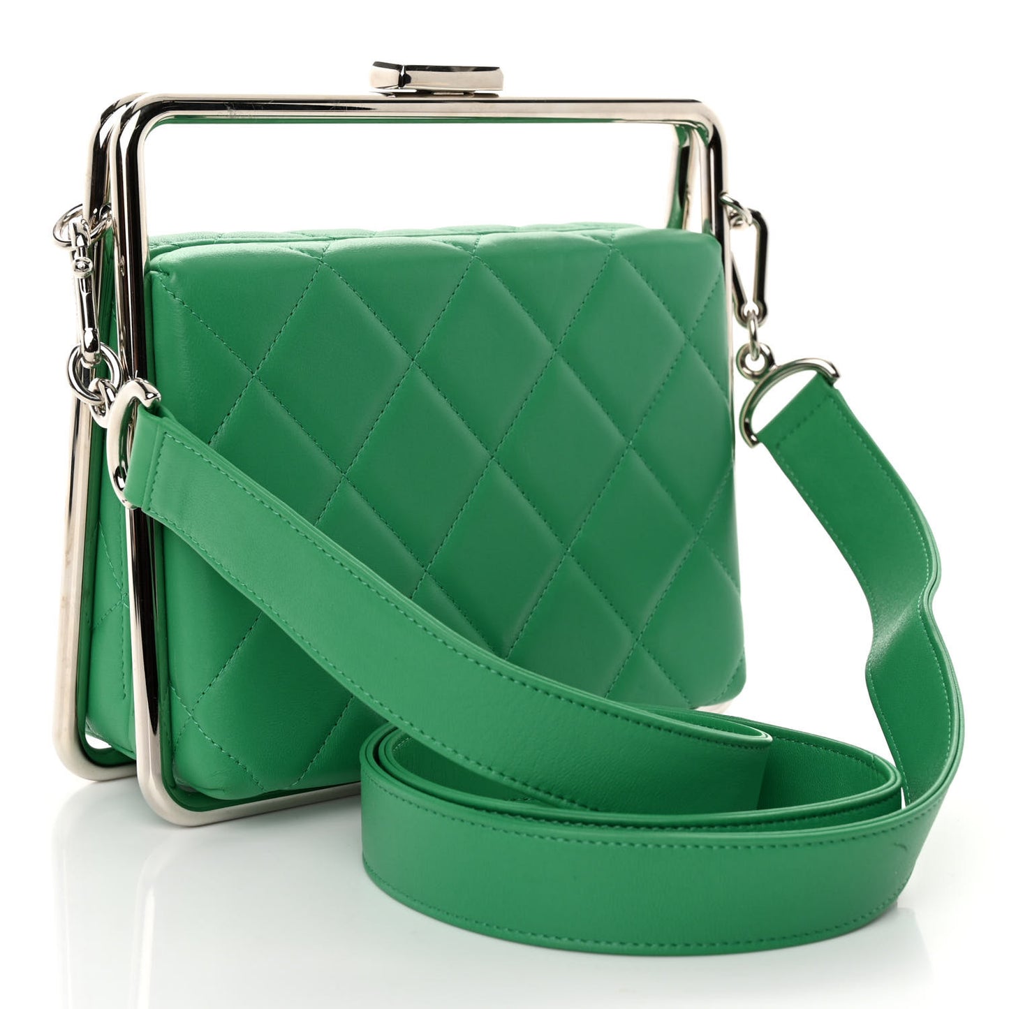 Quilted Lambskin Metal Bar Clutch Bag Green