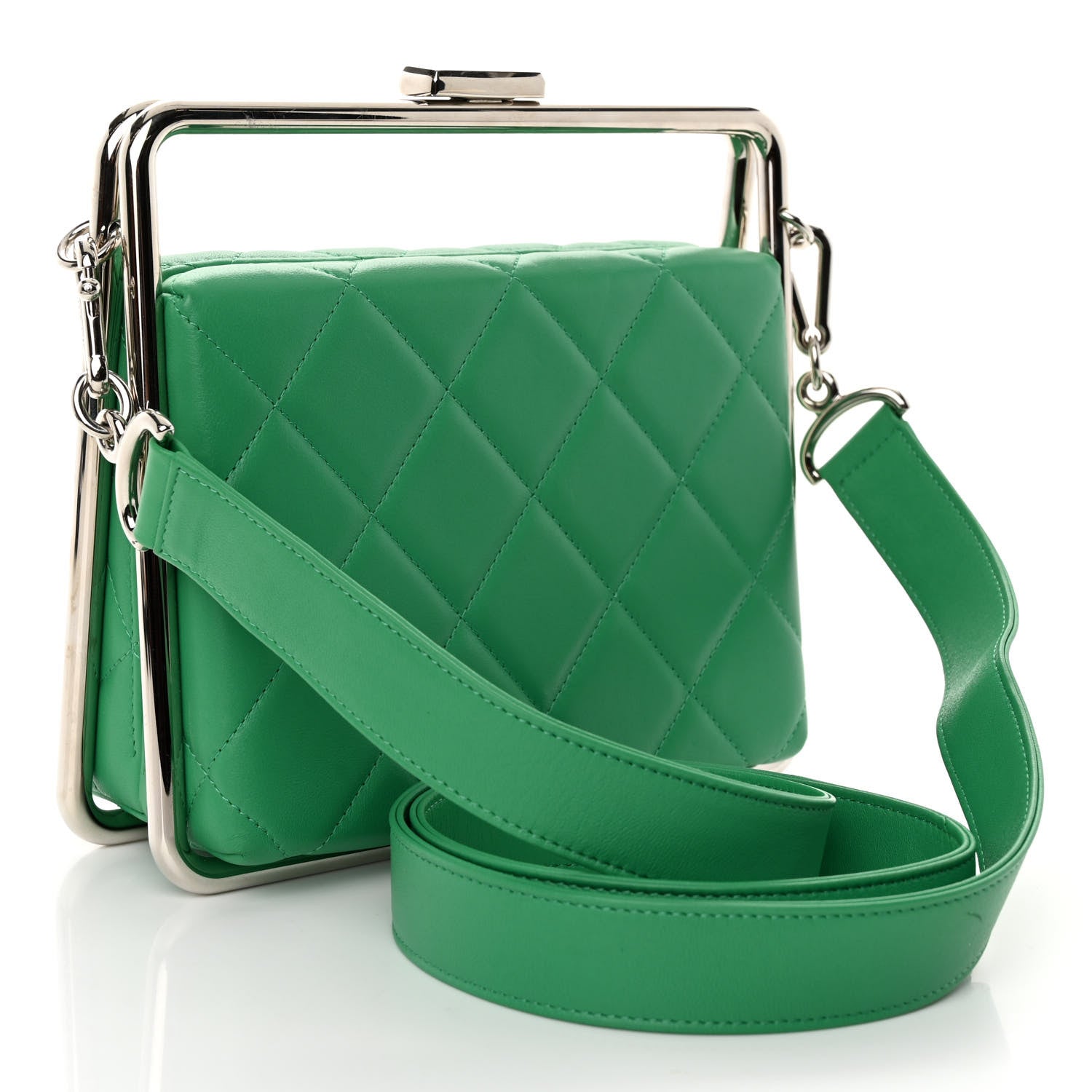Chanel Quilted Lambskin Metal Bar Clutch Bag Green 3 of 10