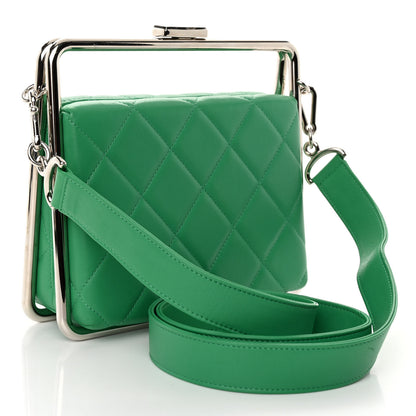 Chanel Quilted Lambskin Metal Bar Clutch Bag Green 3 of 10