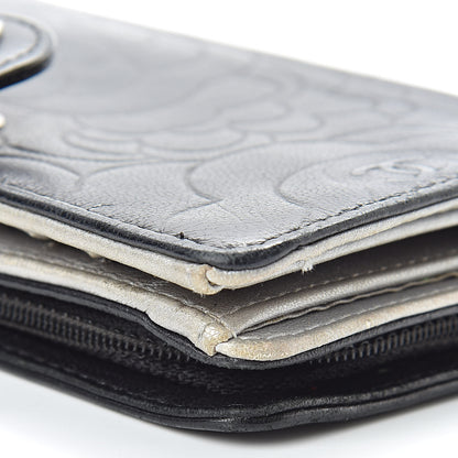 Chanel Lambskin Camellia Embossed Zipped Pocket Wallet Black 18 of 19