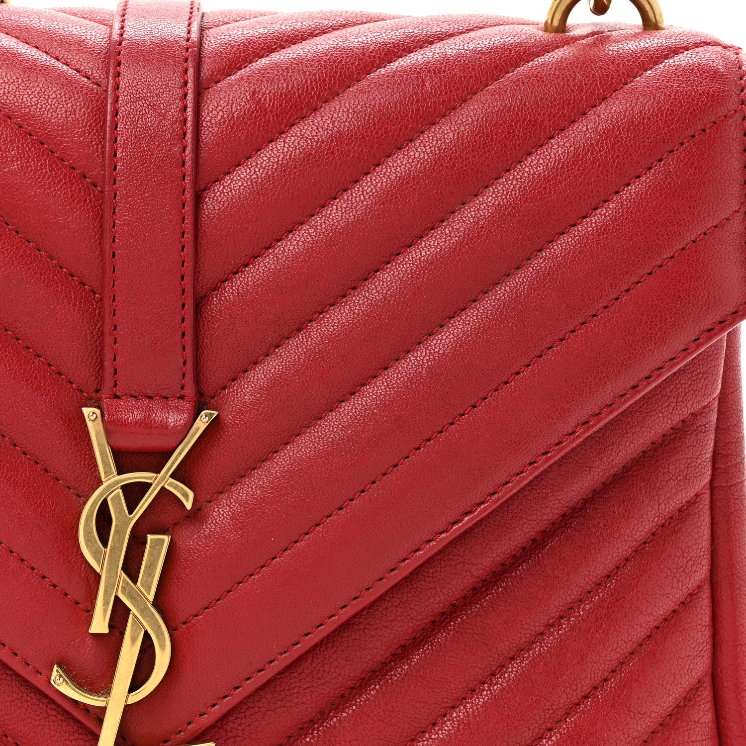 Saint Laurent Sheepskin Matelasse Chevron Monogram Medium College Bag Rouge 8 of 13