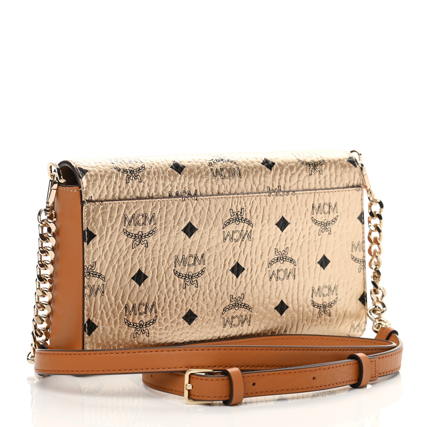 MCM Metallic Visetos Medium Millie Crossbody Bag Berlin Gold 3 of 9