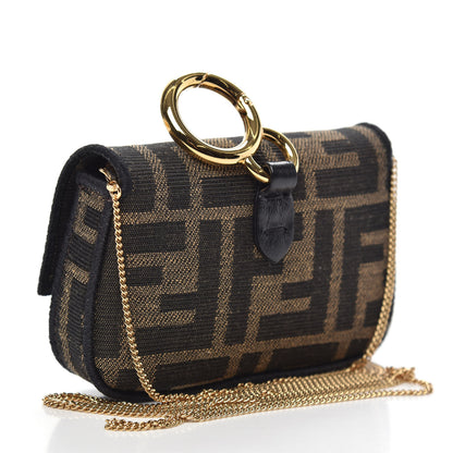 Fendi Fabric Jacquard FF 1974 Nano Baguette Charm Tobacco Moro Black 3 of 9