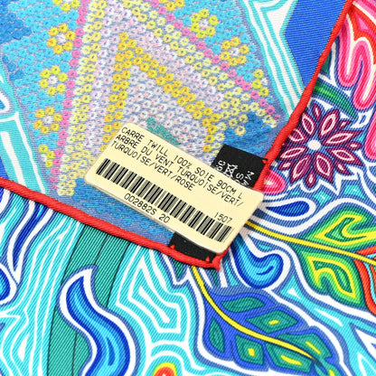 Hermes Silk Le Arbre Du Vent Scarf 90 Turquoise Vert Rose 4 of 4
