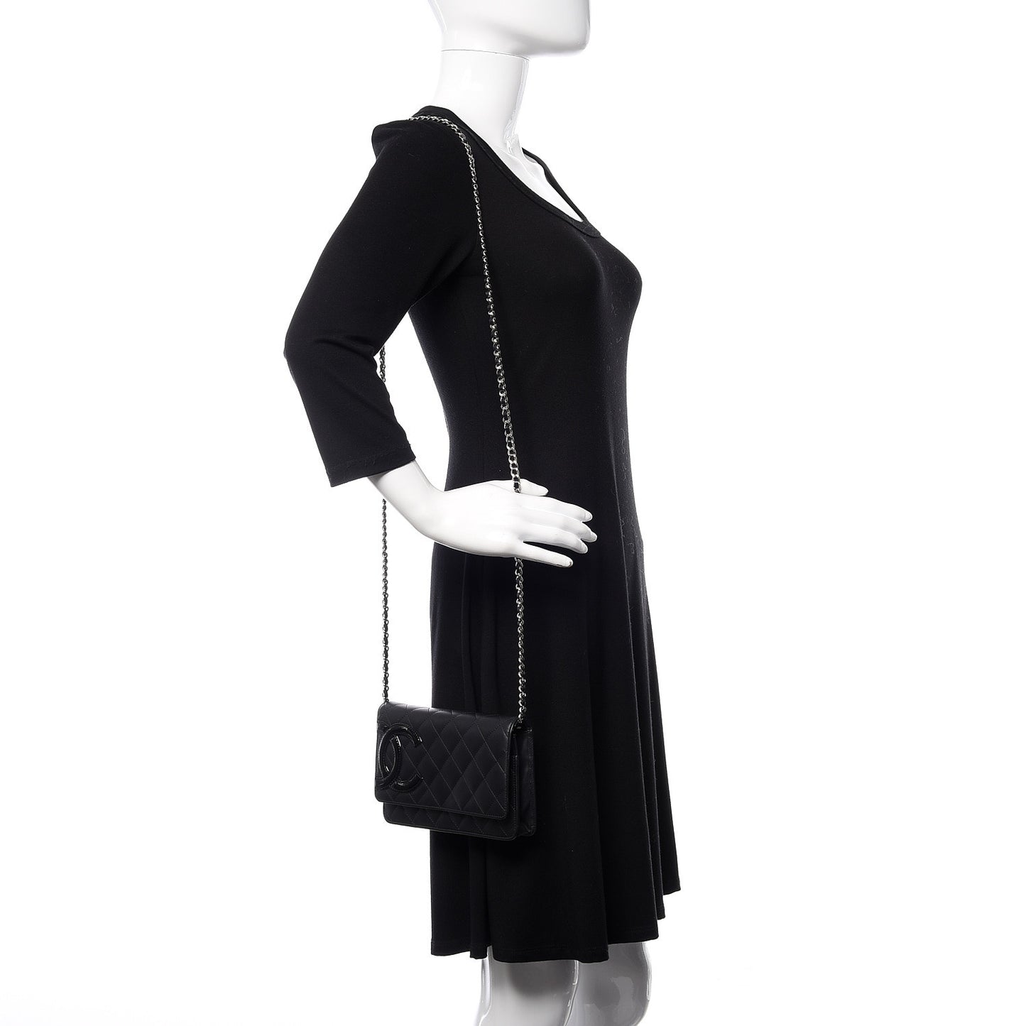 Calfskin Quilted Cambon Wallet On Chain WOC Black