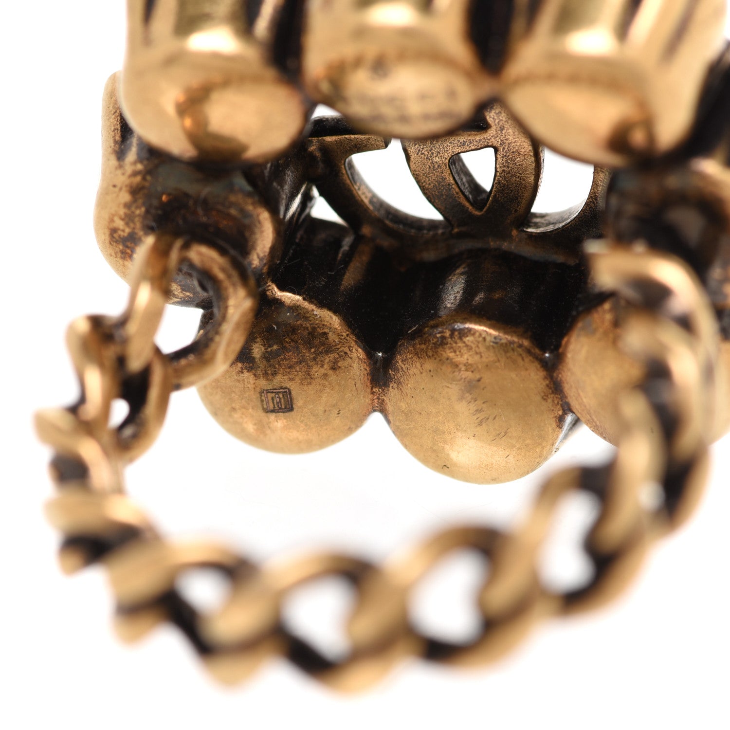 Gucci Metal Crystal Double G Ring S Aged Gold 6 of 7