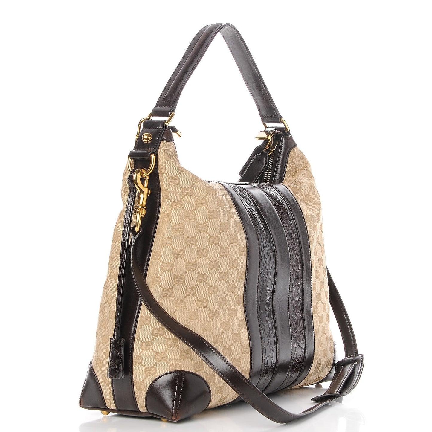 Monogram Crocodile Web Medium Secret Hobo Dark Brown