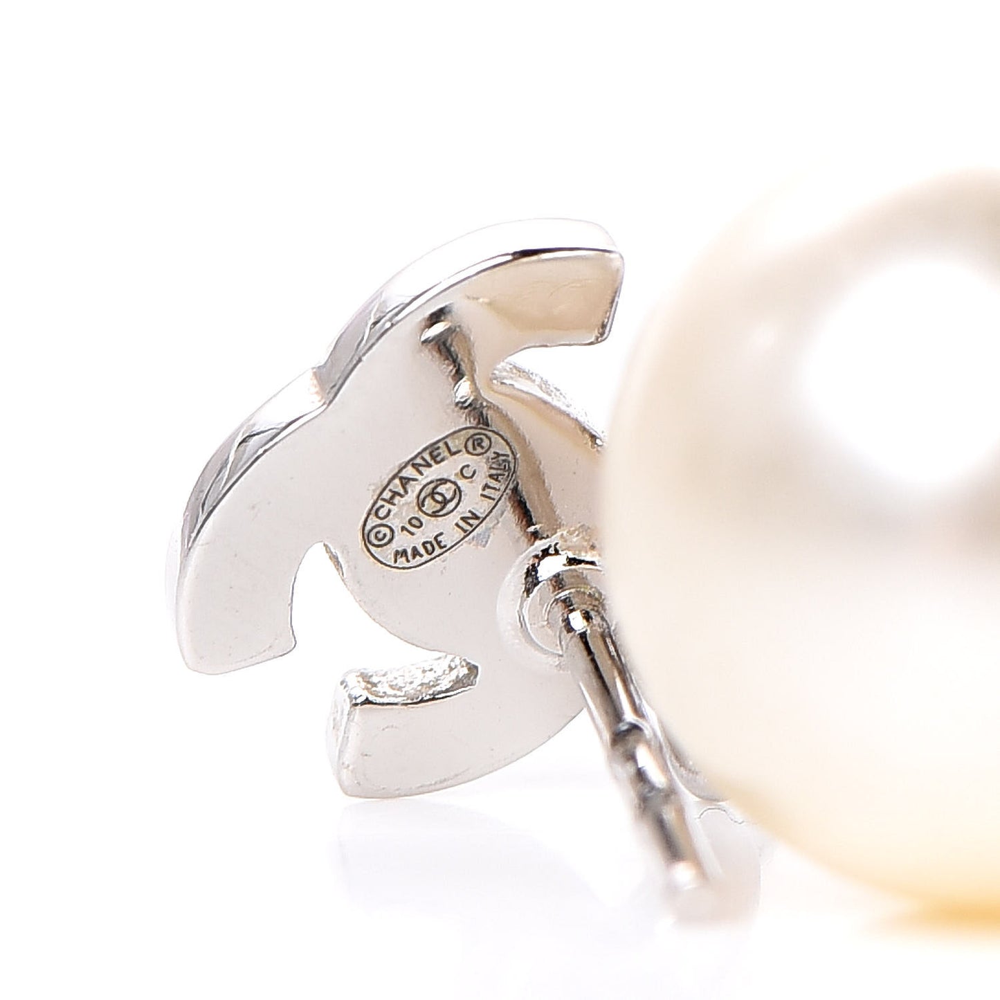 Crystal Pearl CC Drop Earrings Silver Pearly White