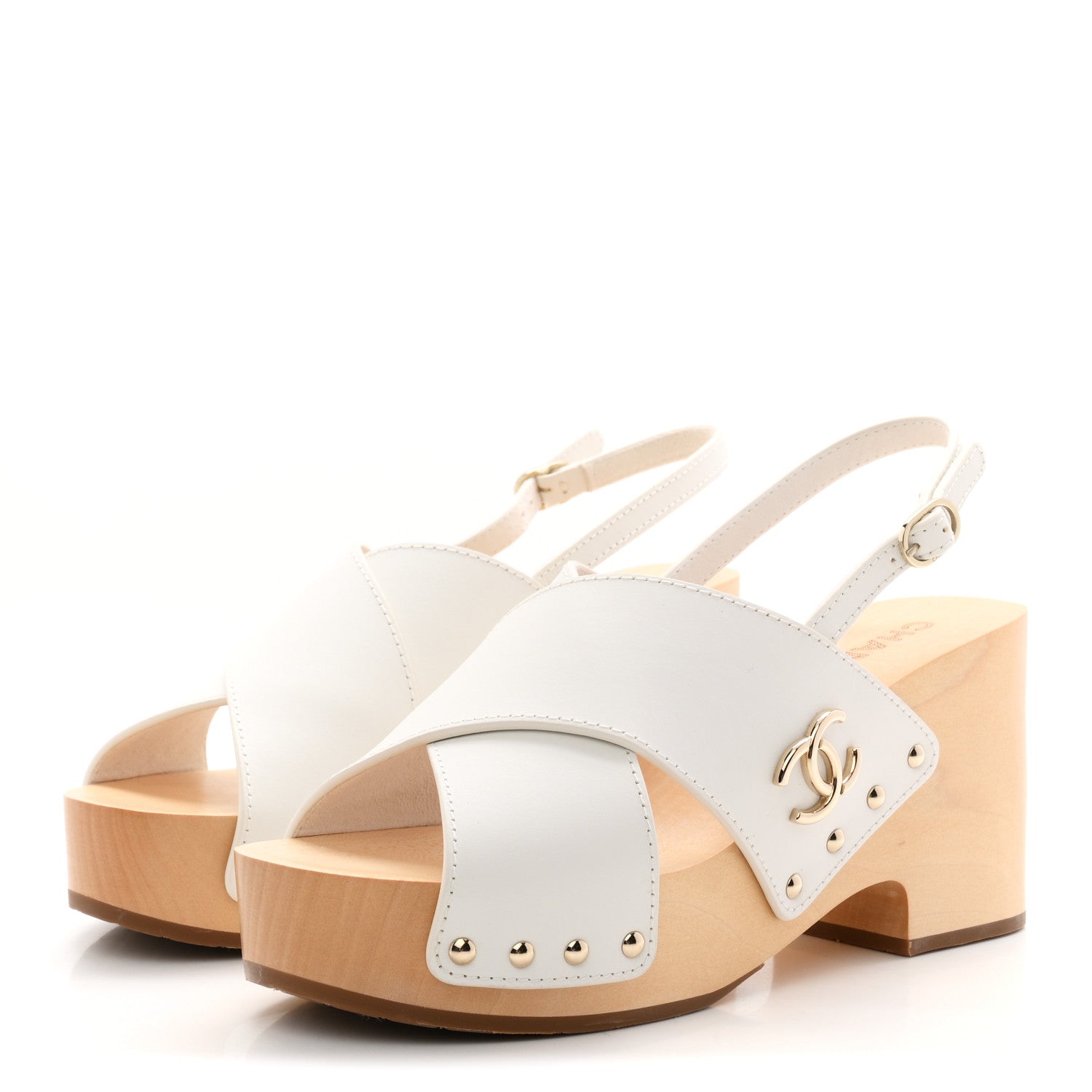 Chanel Calfskin Studded Slingback Clog Sandals 39 White 4 of 10