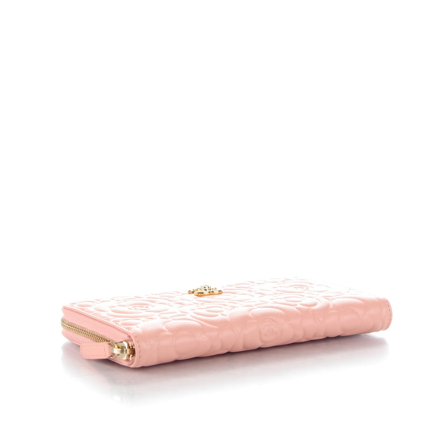 Caviar Camellia Embossed Zip Around Large Gusset Wallet Nude