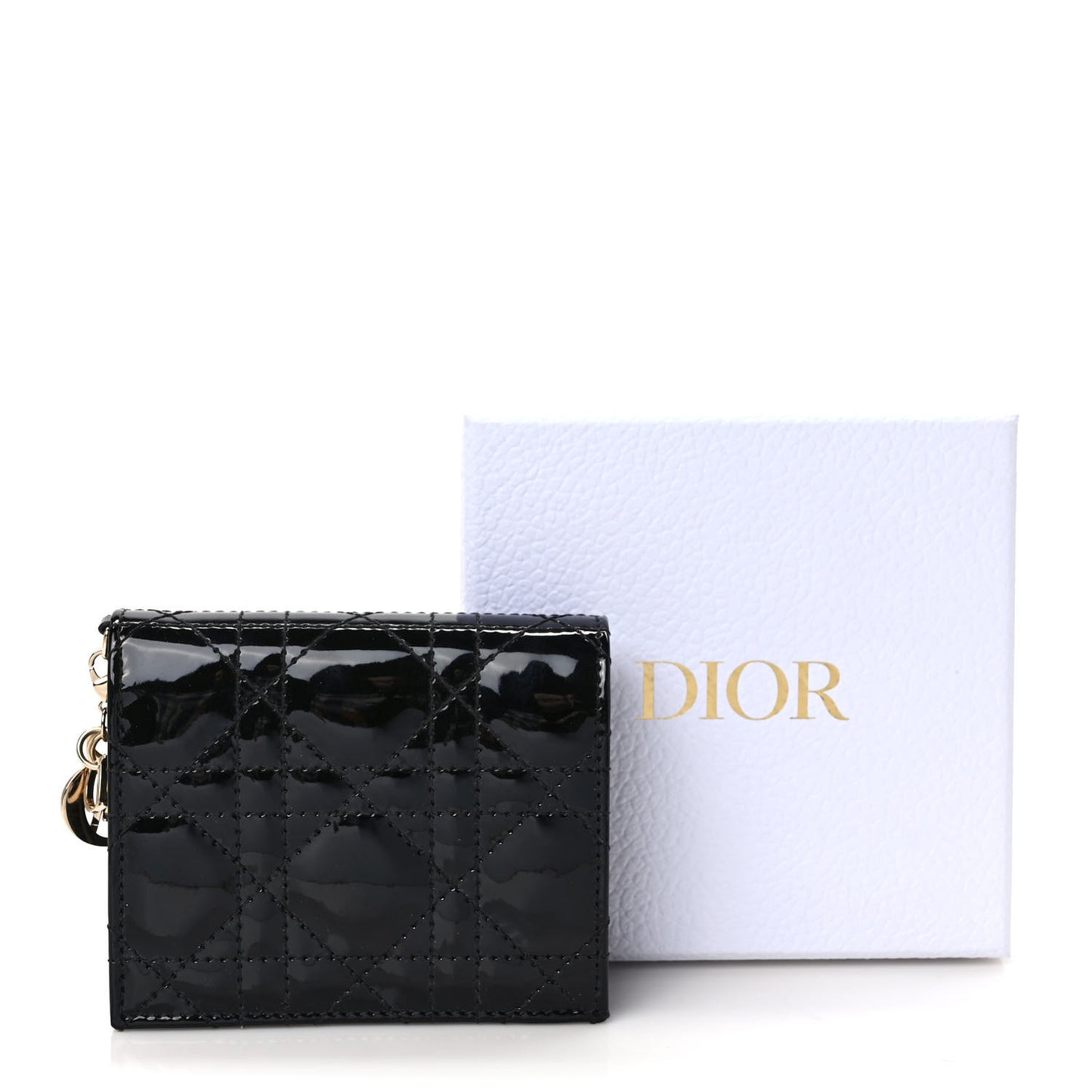 Patent Cannage Small Lady Dior Flap Card Holder Black