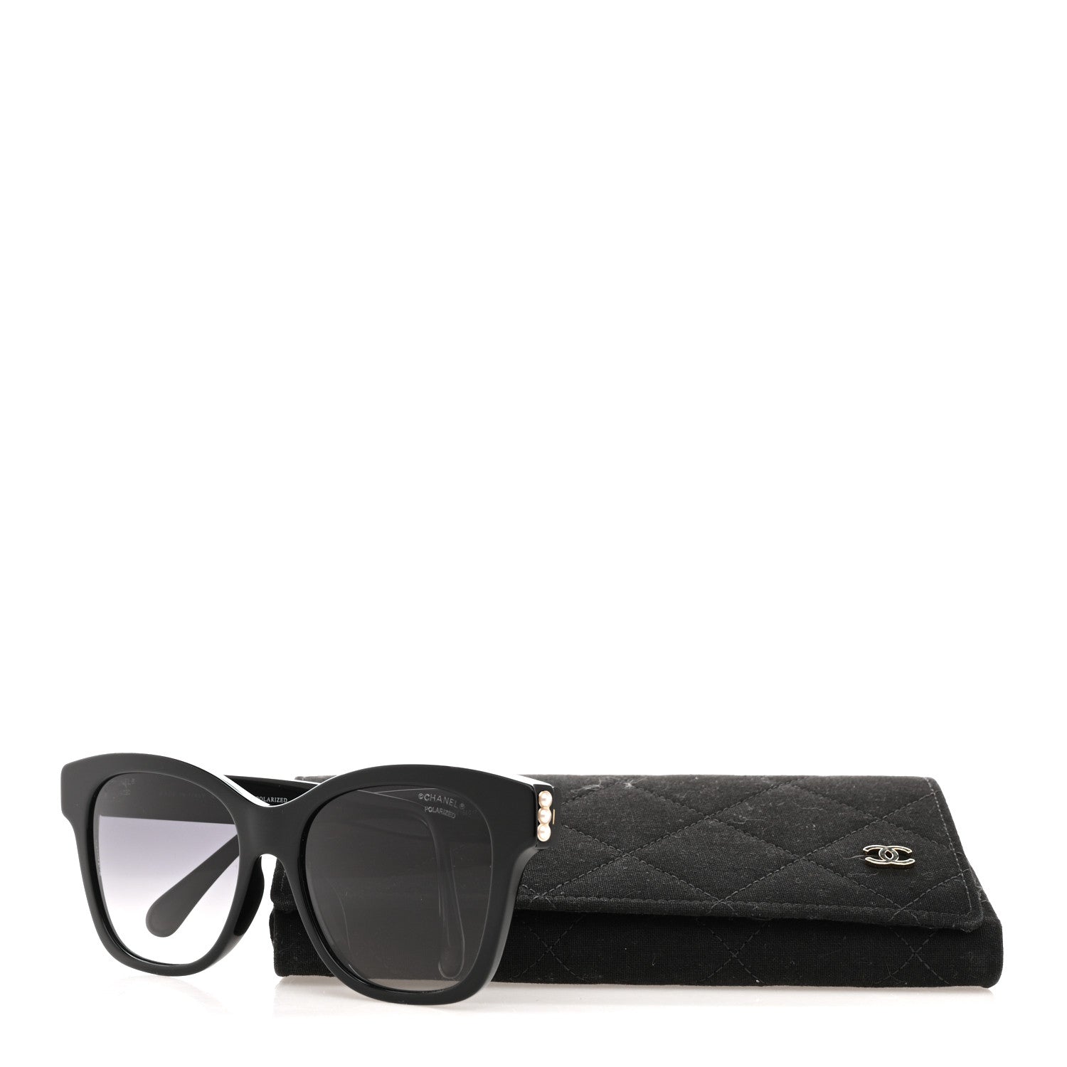Chanel Acetate Polarized Pearl CC Square Sunglasses 5482-H-A Black