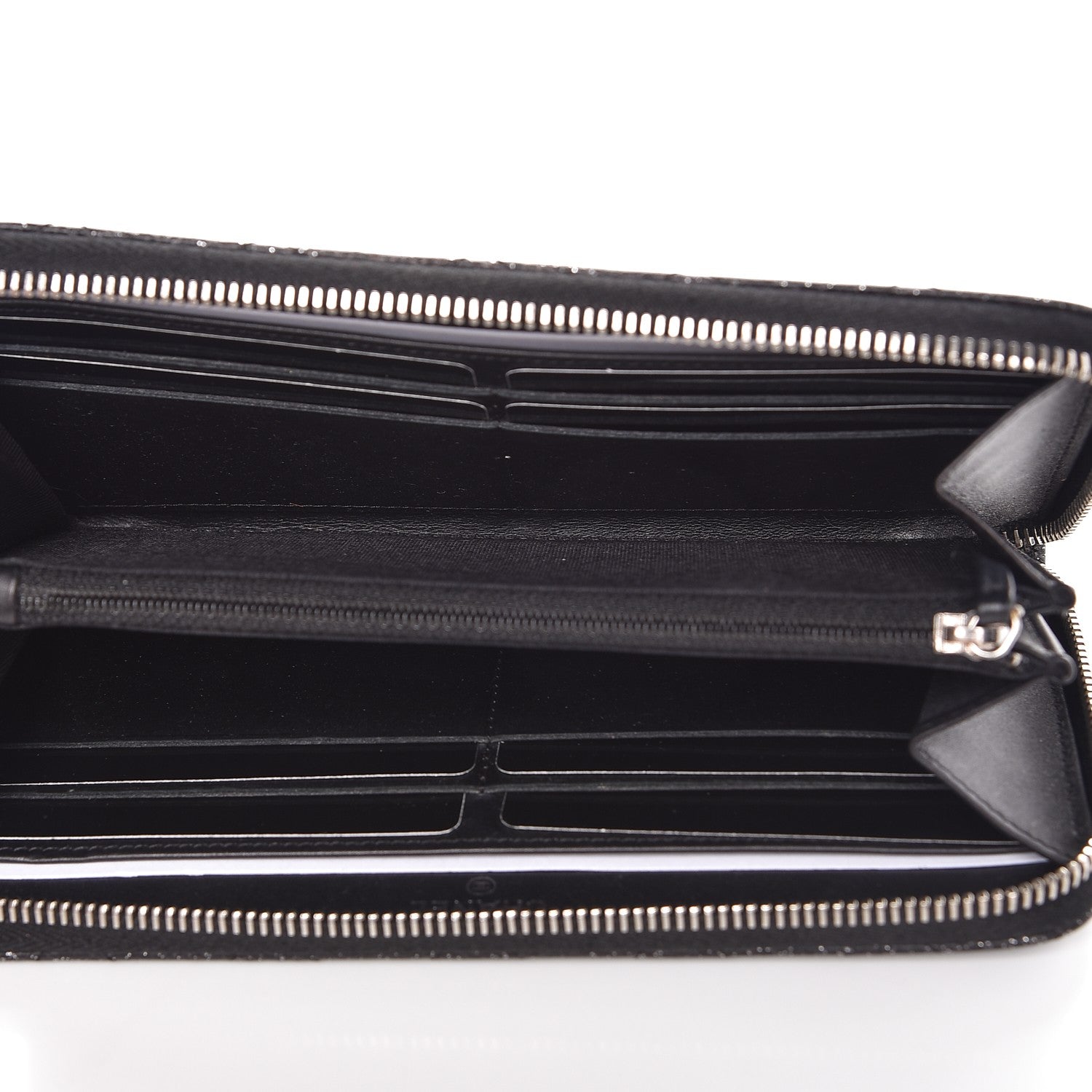 Chanel Glittered Calfskin Quilted Large Gusset Zip Wallet Black 5 of 9