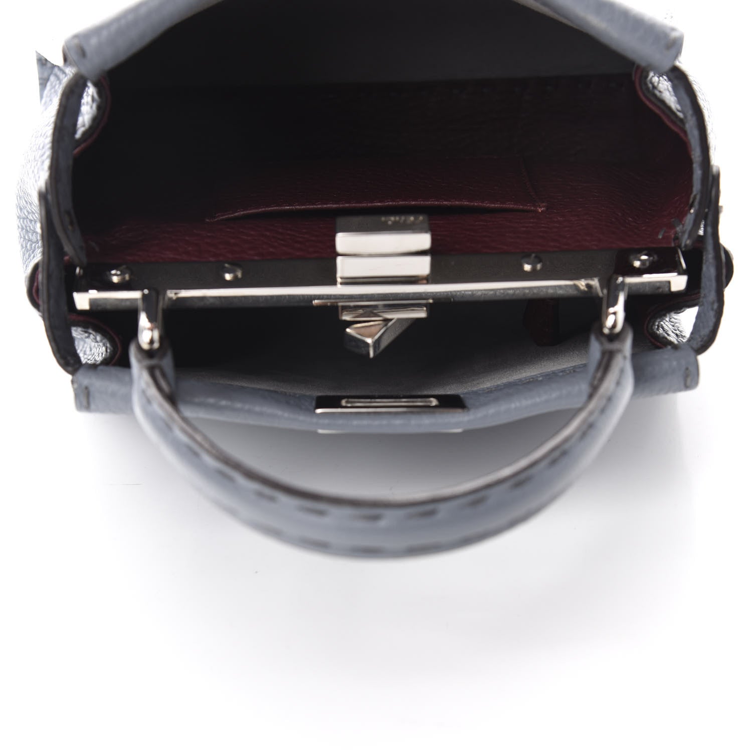 Fendi Calfskin Romano Selleria Bi-Color Mini Peekaboo Iconic Satchel Tempesta Bordeaux 6 of 12