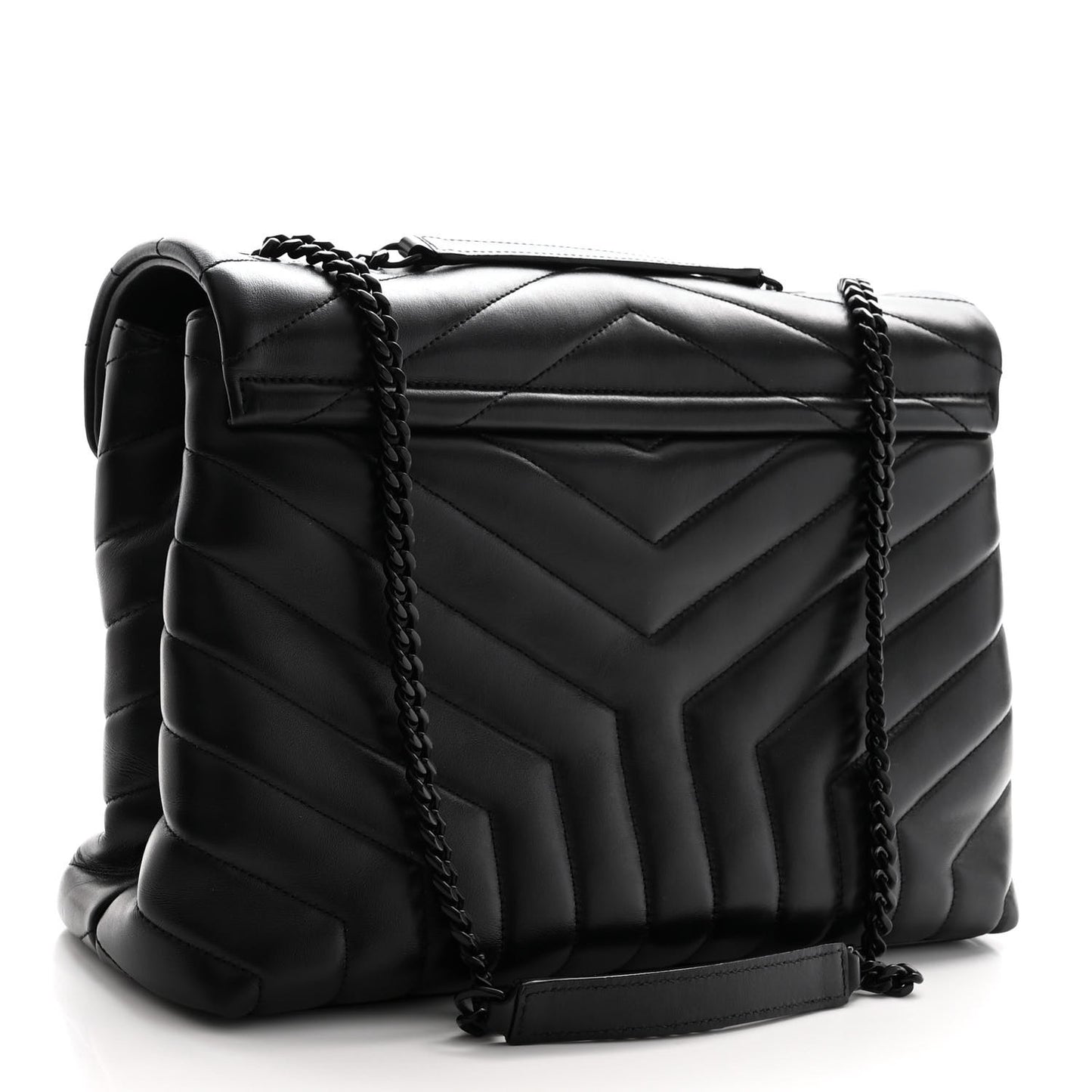 Calfskin Y Quilted Monogram Monochrome Medium Loulou Chain Satchel Black