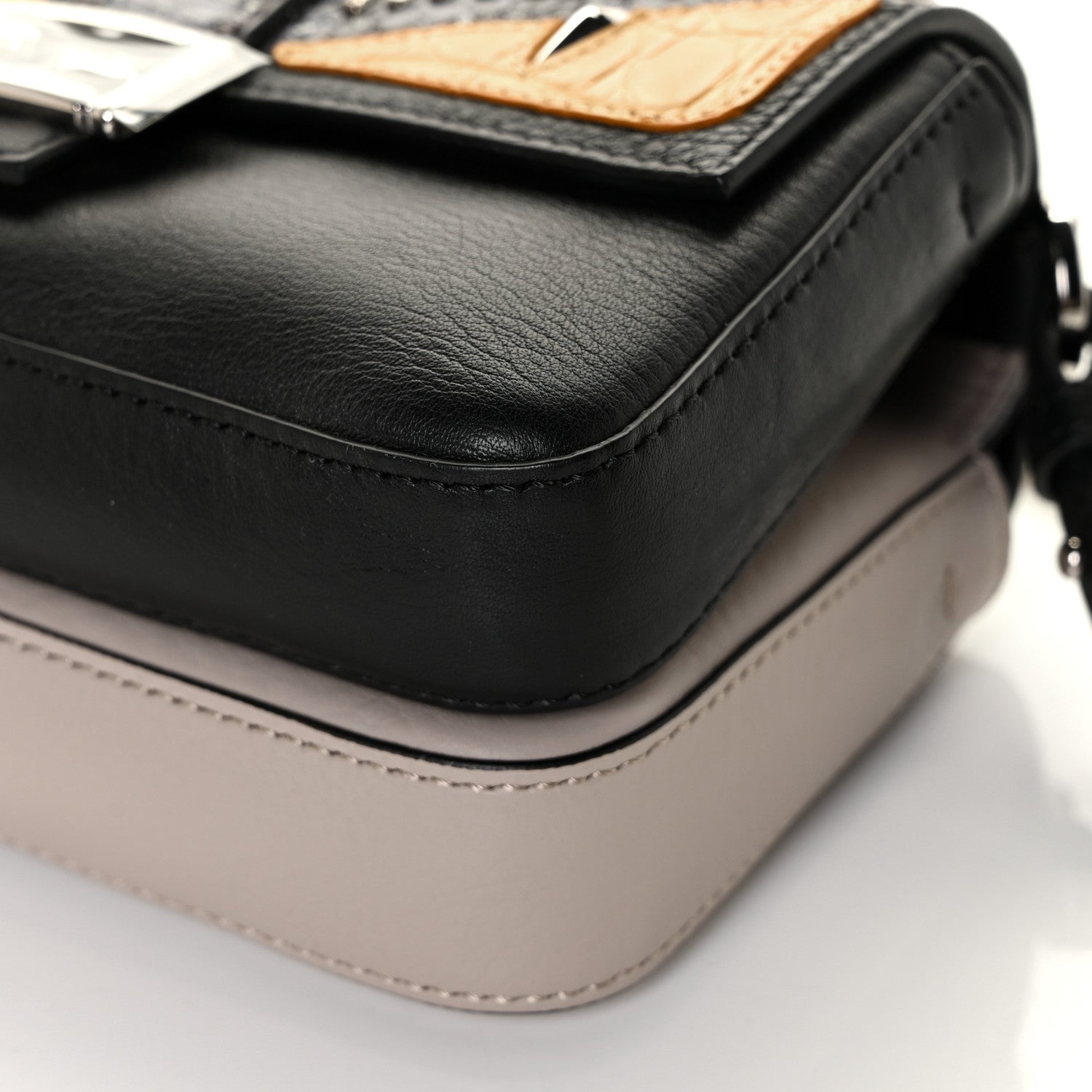 Fendi Calfskin Elaphe Crocodile Monster Studded Micro Double Baguette Black Grigio Polvere 11 of 13