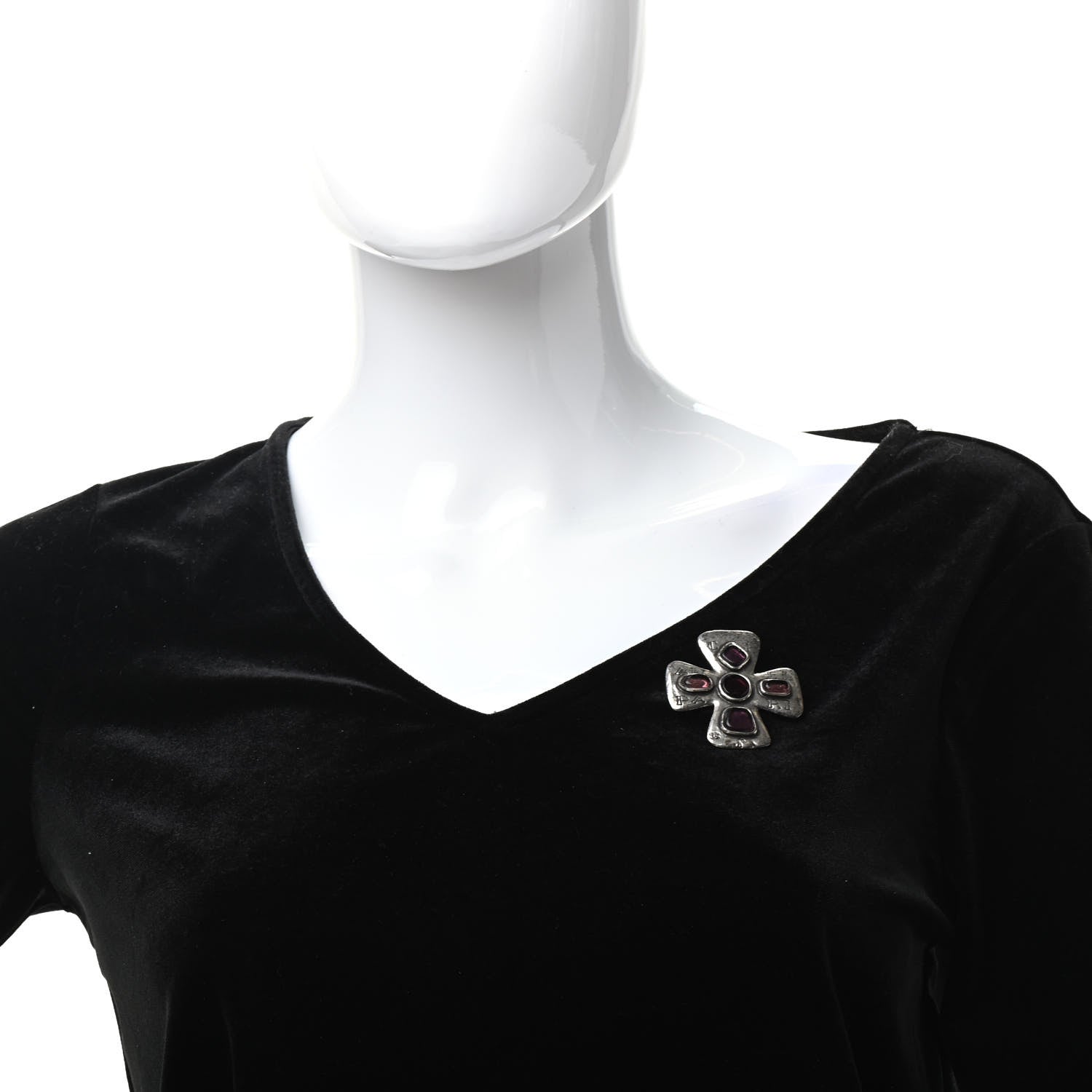 Chanel Ruthenium Gripoix Poured Glass Cross Brooch 2 of 5