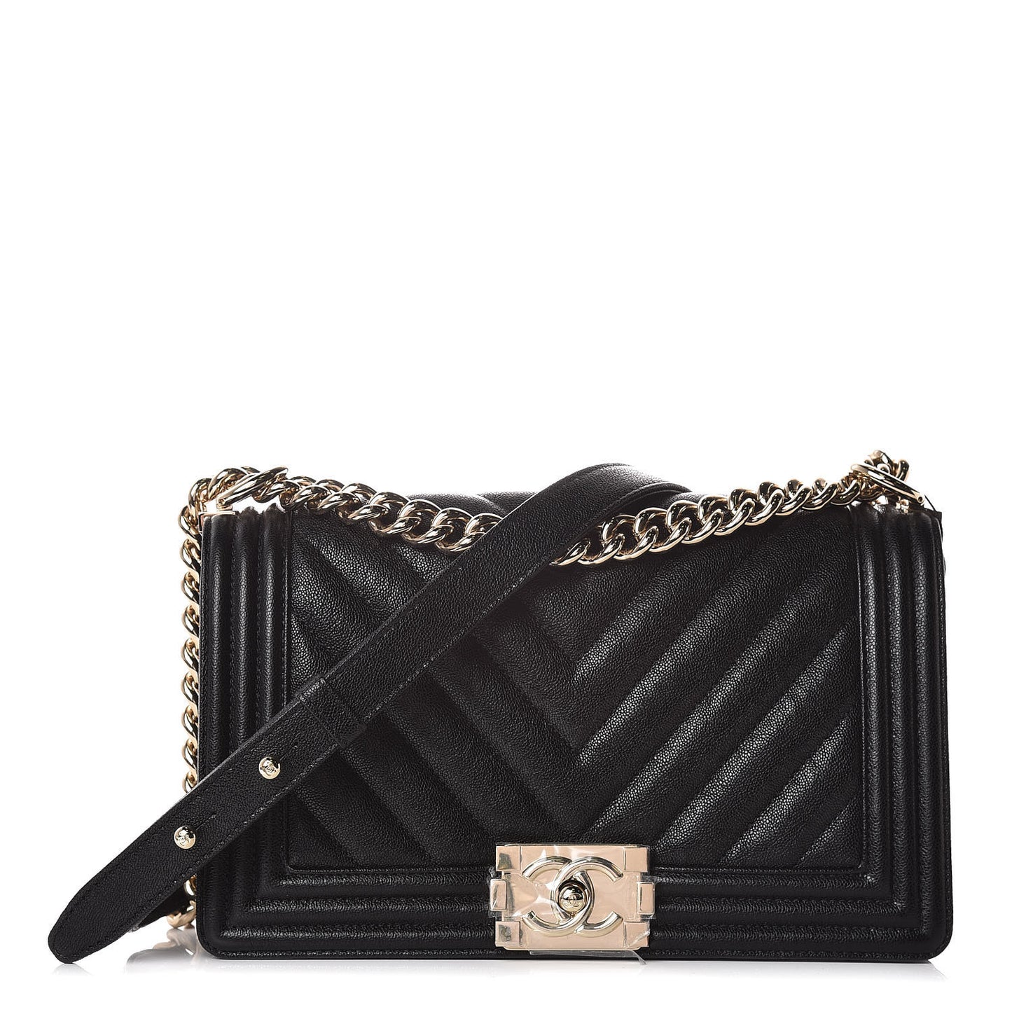 Caviar Chevron Quilted Medium Boy Flap Black