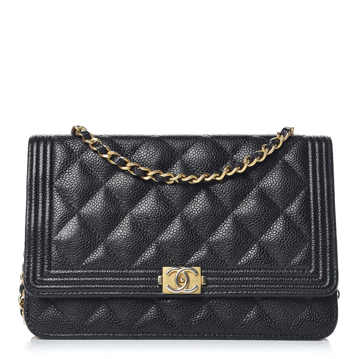 Caviar Quilted Boy Wallet On Chain WOC Black