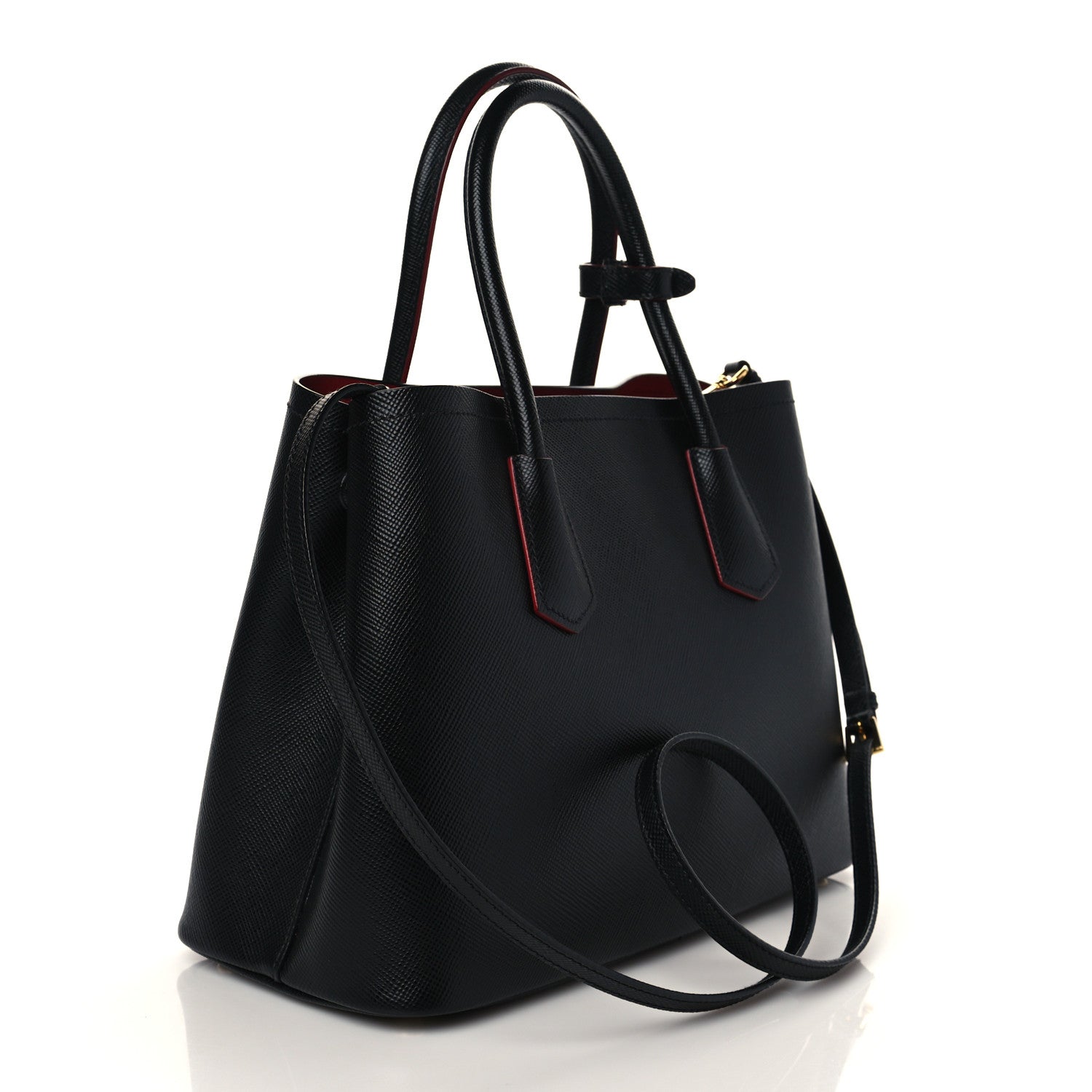 Prada Saffiano Cuir Small Double Bag Black Fuoco 3 of 6