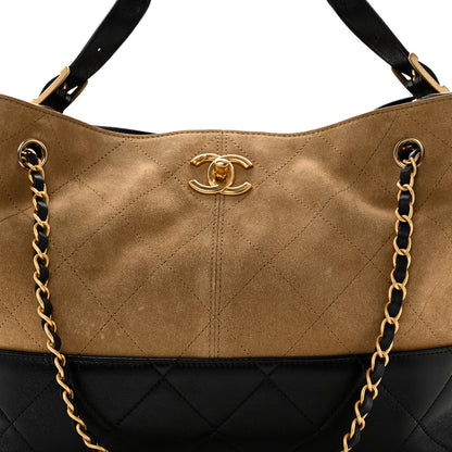 Chanel Suede Calfskin Shiny Lambskin Quilted Small Coco Base Shopping Bag Beige Black 8 of 10