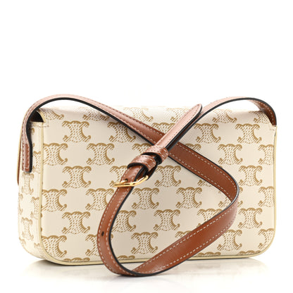Celine Canvas Calfskin Triomphe Shoulder Bag White 3 of 10