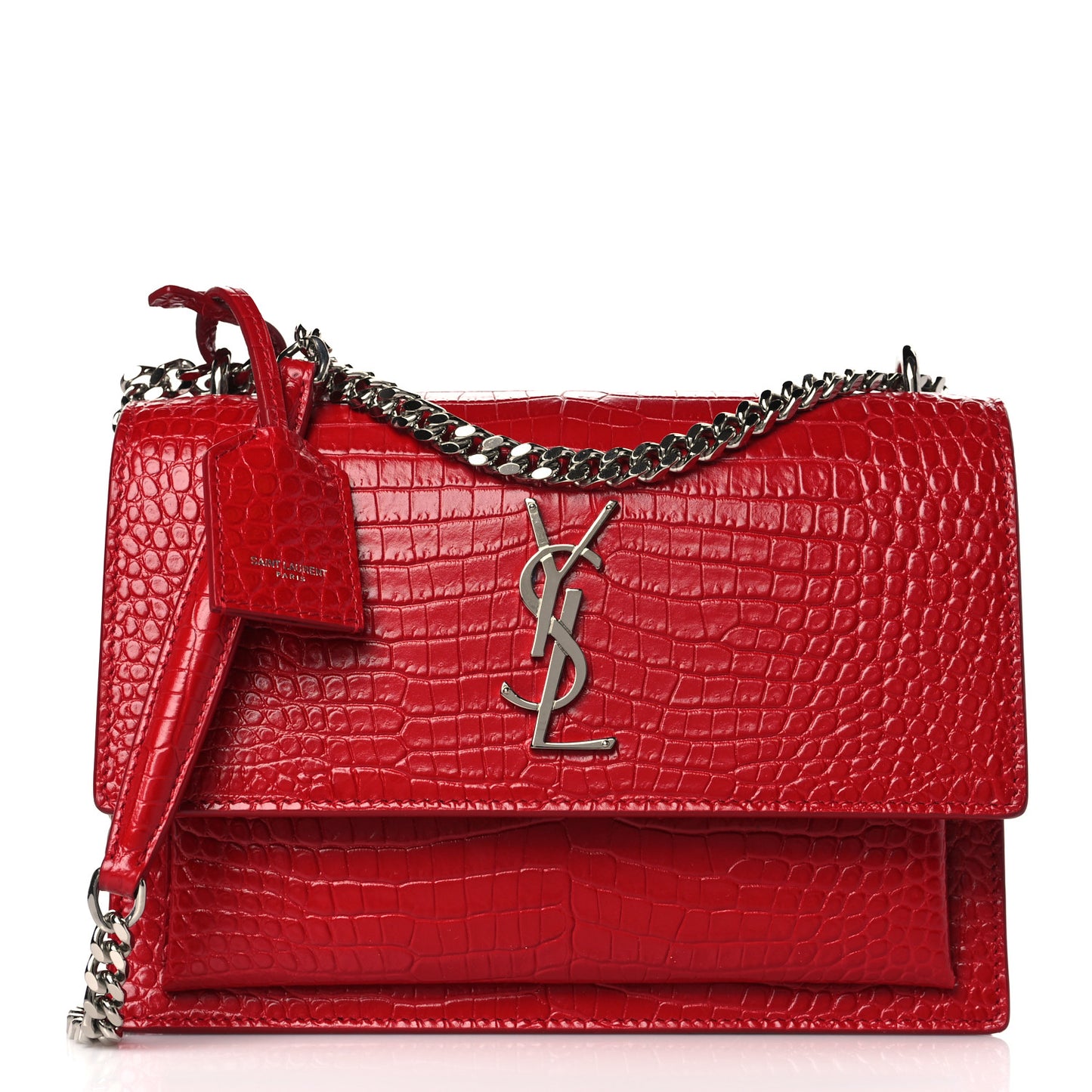 Calfskin Crocodile Embossed Medium Monogram Sunset Rouge Eros