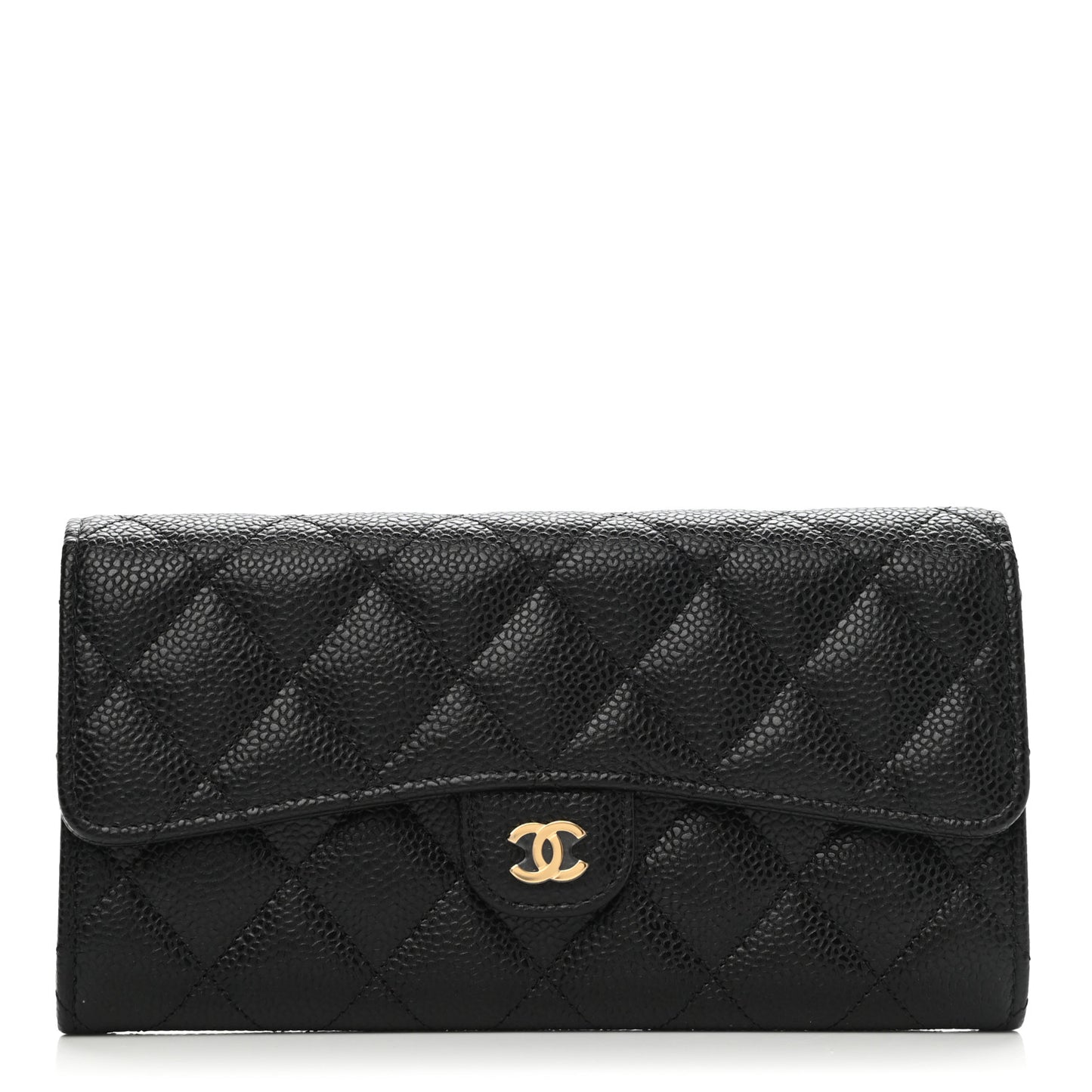 Caviar Quilted Large Gusset Flap Wallet Black