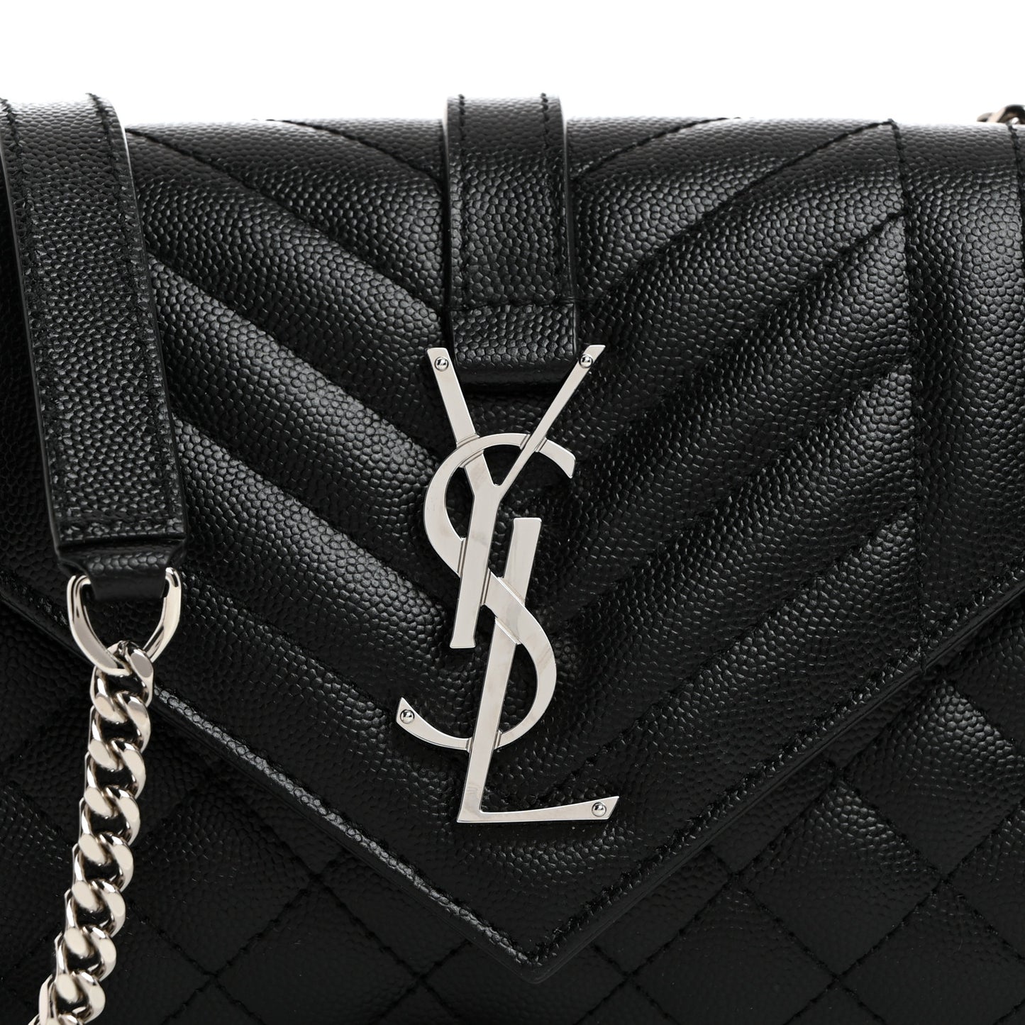 Grain De Poudre Textured Mixed Matelasse Triquilt Small Monogram Satchel Black