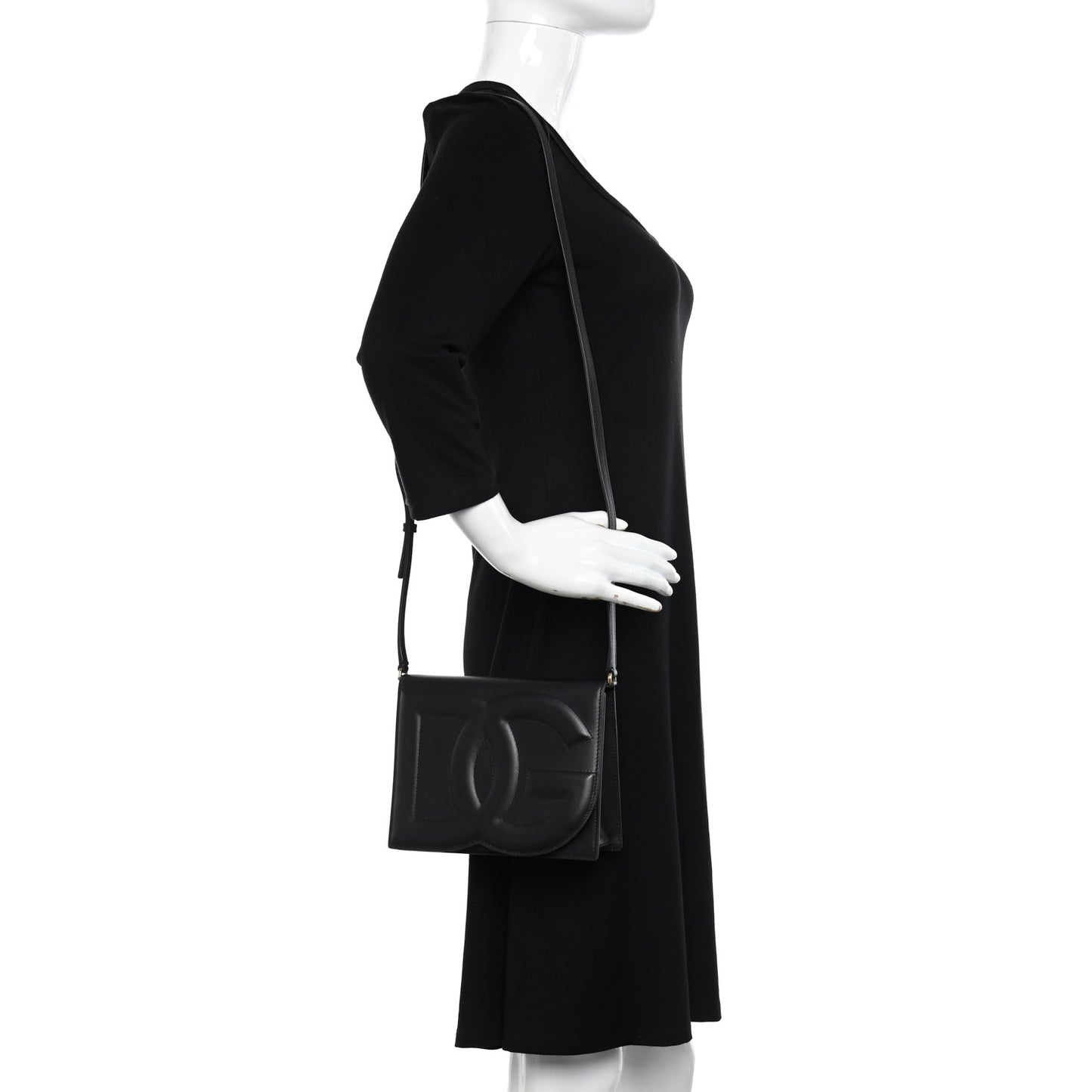 Calfskin DG Logo Flap Crossbody Bag Black
