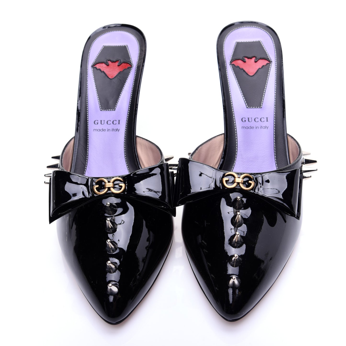 Patent GG Bow Sadie Spike Mid Heel Mules 38.5 Black