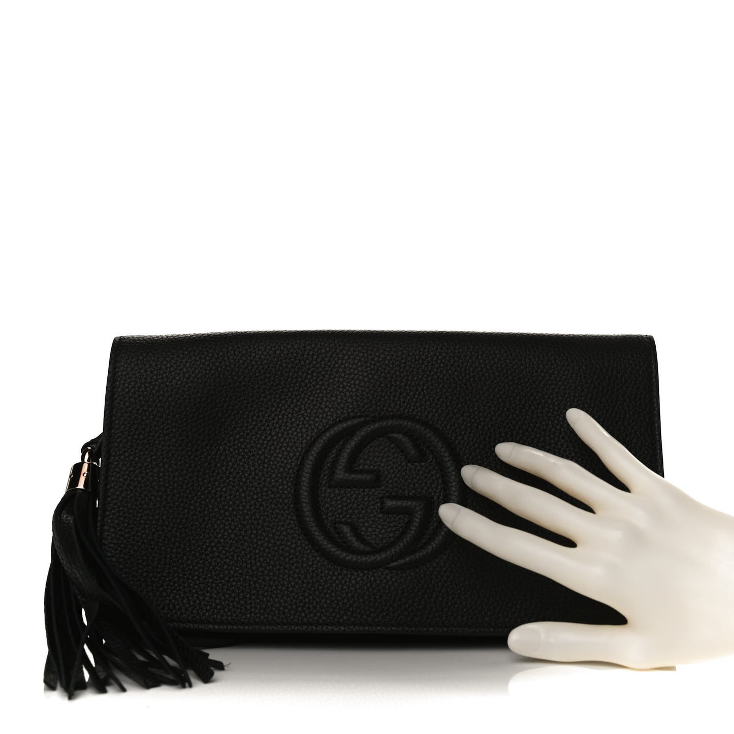 Pebbled Calfskin Medium Soho Clutch Black