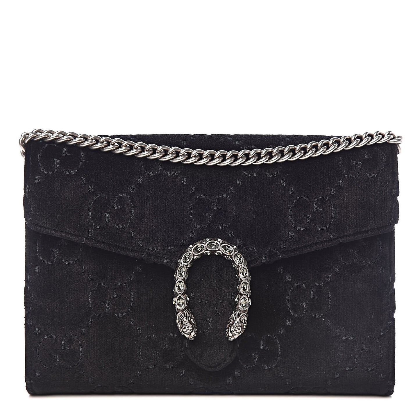 Velvet GG Monogram Mini Dionysus Chain Wallet Black