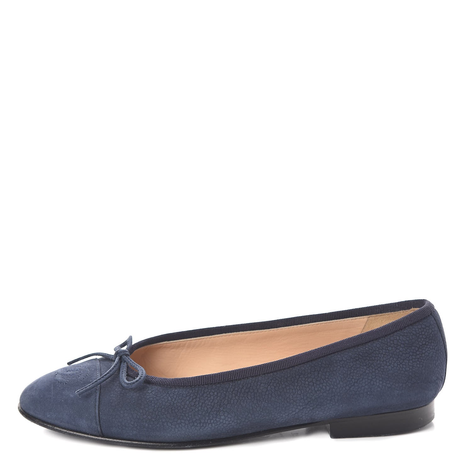 Chanel Nubuck Cap Toe CC Ballerina Flats 37 Marine 1 of 8