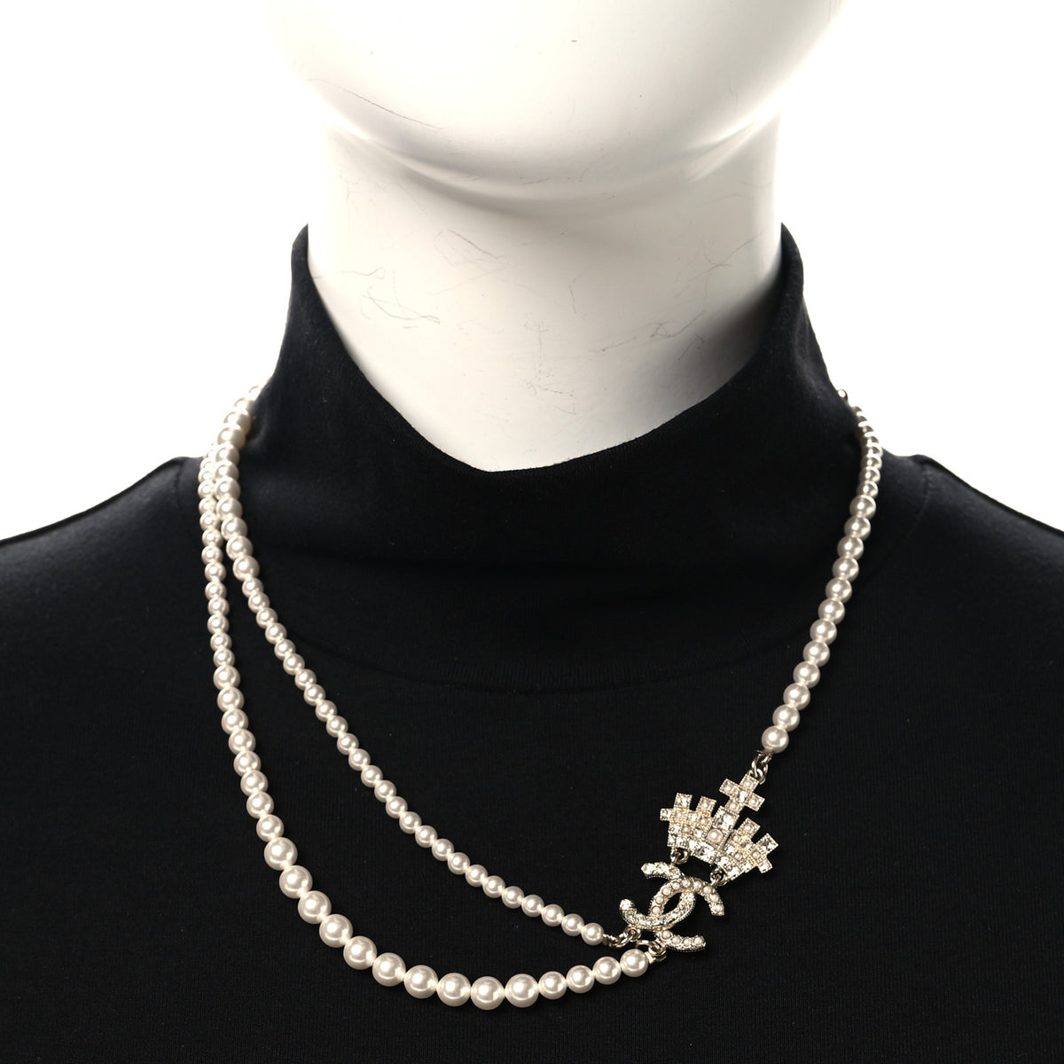 Pearl Crystal CC Crown Multi Strand Necklace Gold