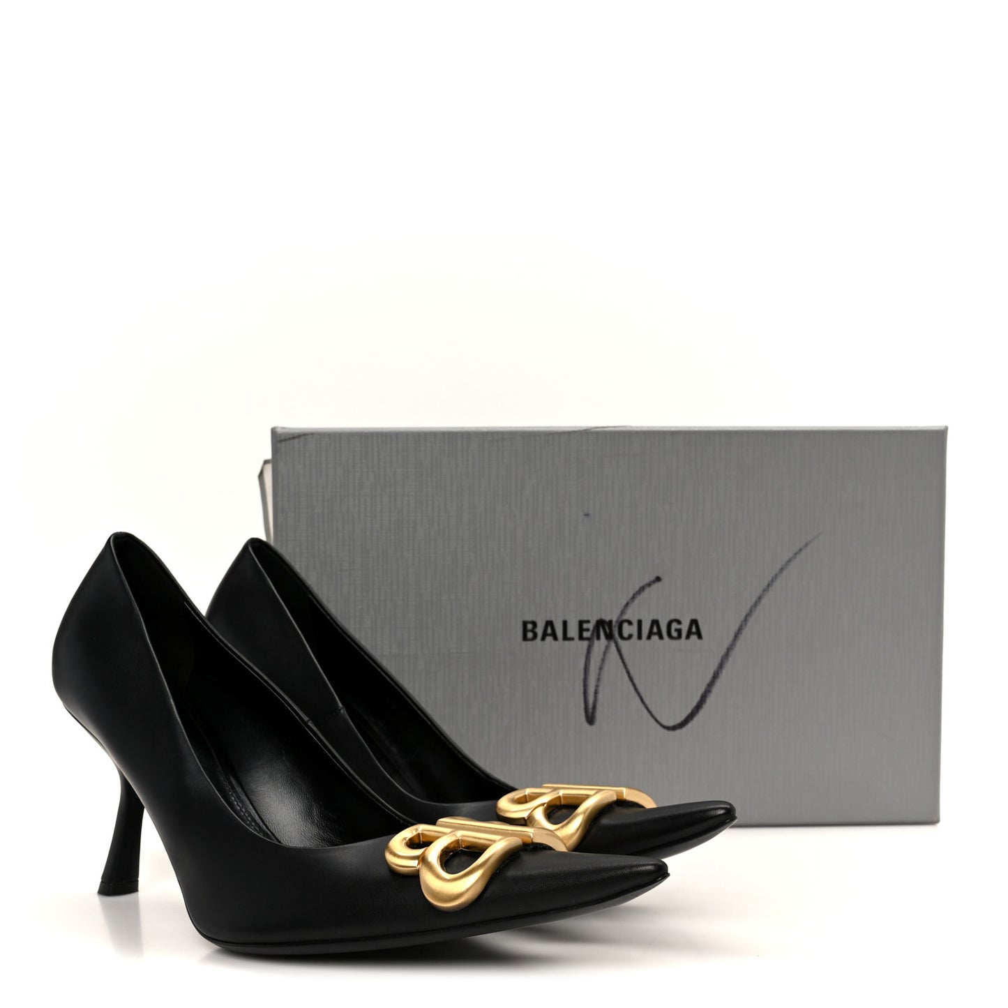 Shiny Soft Calfskin BB Flex 90mm Pumps 37 Black Gold