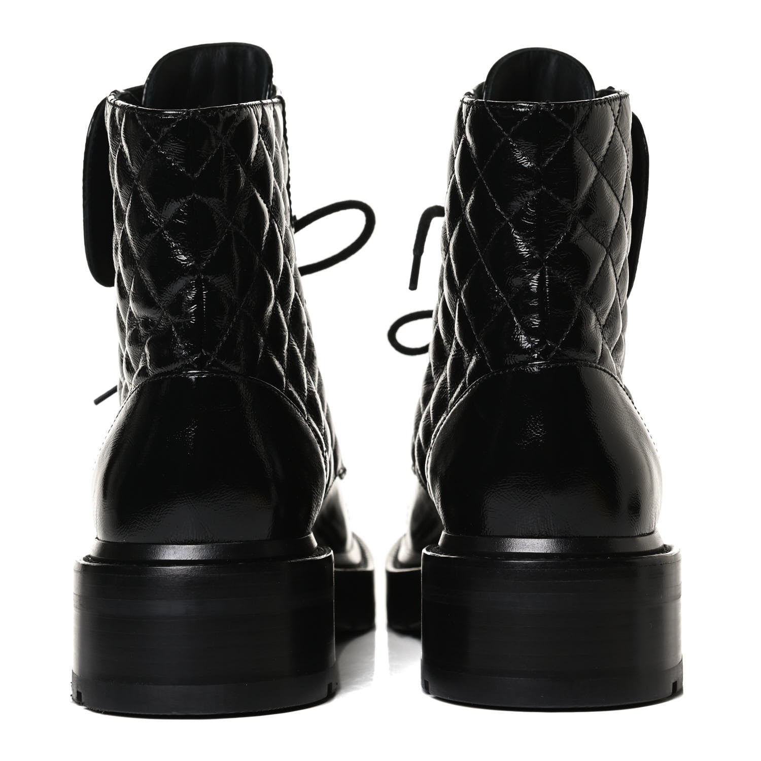 Chanel Shiny Calfskin Quilted Lace Up Combat Boots 38.5 Black 6 of 14